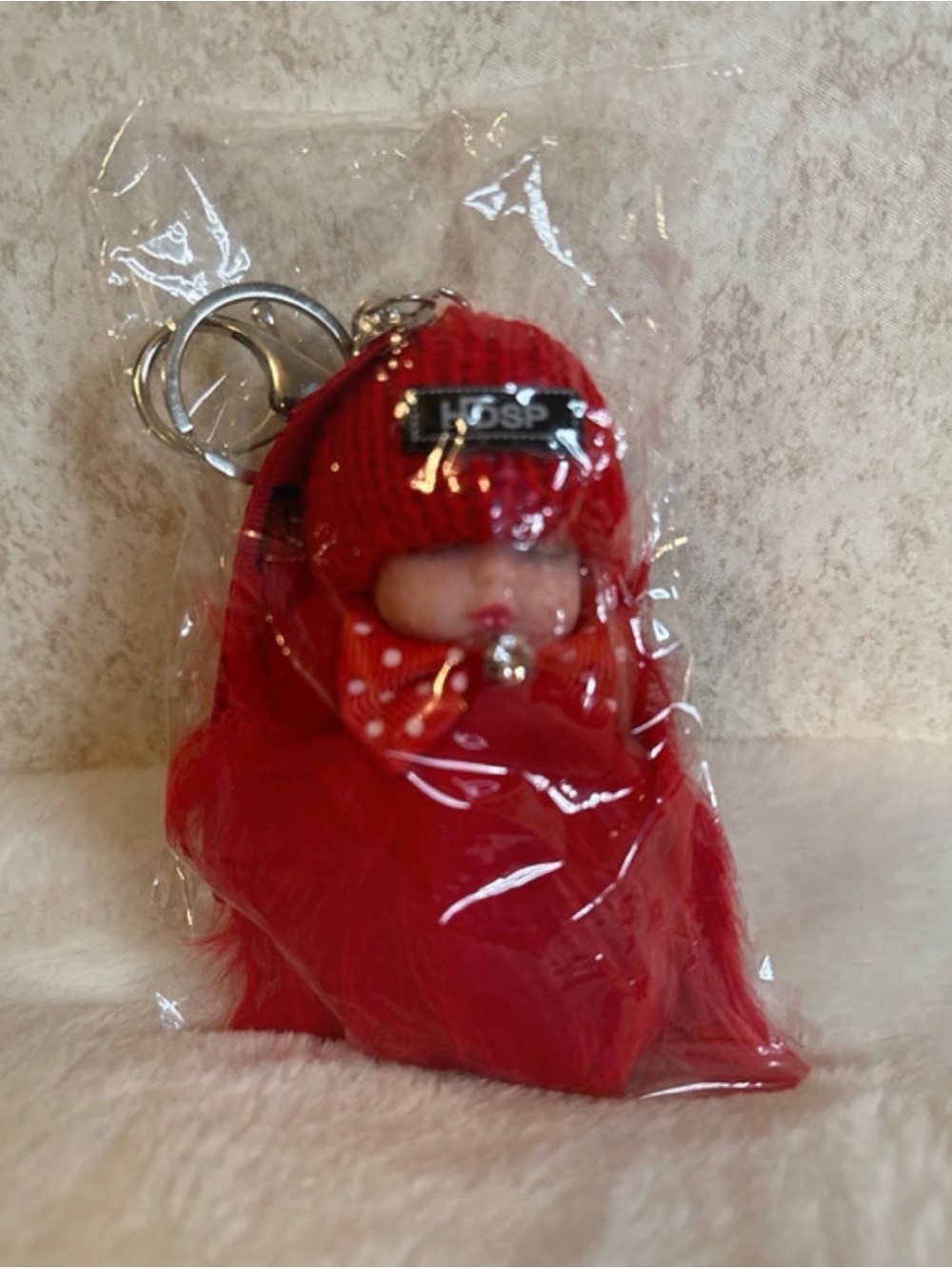 Red Baby Doll Keychain Plush Charm - Style